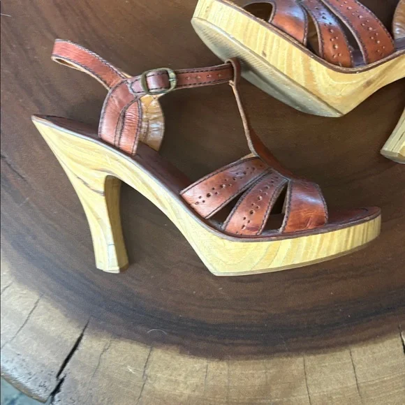 Vintage 70’s Woodworks by Thom McAn Leather Sandals Brazil Boho Disco Sz 8.5 - Picture 3 of 11